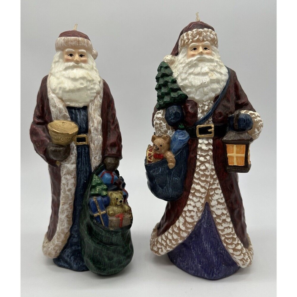 2 Vintage Old World Santa Candles Unused 9.5" Tall
